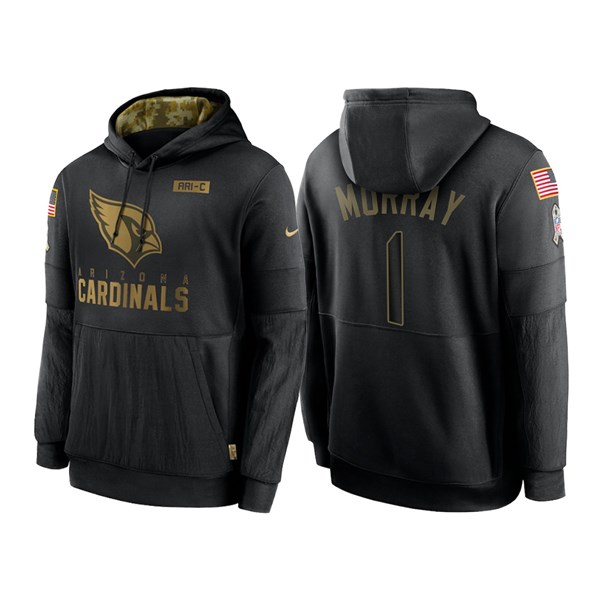 Men's Arizona Cardinals Black #1 Kyler Murray NFL 2020 Salute To Service Sideline Performance Pullover Hoodie